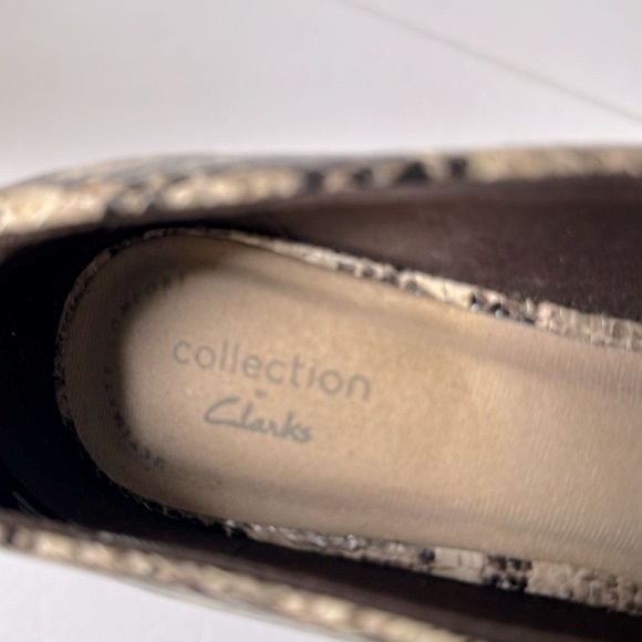 Clark’s Collection Linvale Sage Taupe Snakeskin 7 Pumps Heels Pointy Toe Slip On - Picture 7 of 9